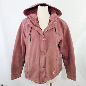 Carhartt Jacket Women's Large Sandstone Berkeley Duck Canvas Sherpa Red Pink LG